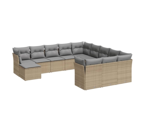 Set de sofás de jardín 12 pzas y cojines ratán sintético marrón