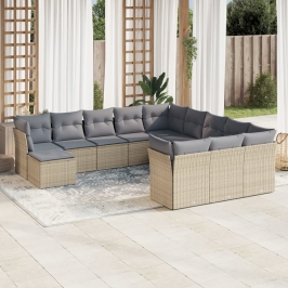 Set de sofás de jardín 12 pzas y cojines ratán sintético marrón