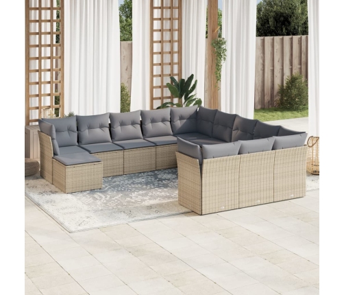 Set de sofás de jardín 12 pzas y cojines ratán sintético marrón