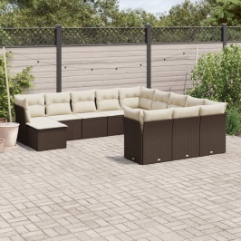 Set de sofás de jardín y cojines 12 pzas ratán sintético marrón