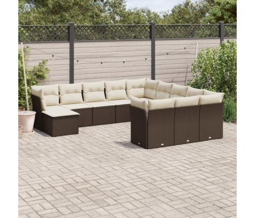 Set de sofás de jardín y cojines 12 pzas ratán sintético marrón