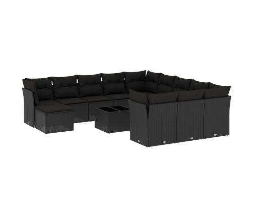Set de sofás de jardín y cojines 13 pzas ratán sintético negro