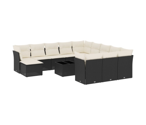 Set de sofás de jardín y cojines 13 pzas ratán sintético negro