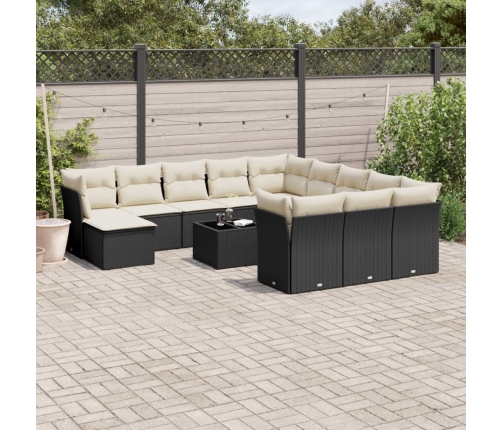 Set de sofás de jardín y cojines 13 pzas ratán sintético negro