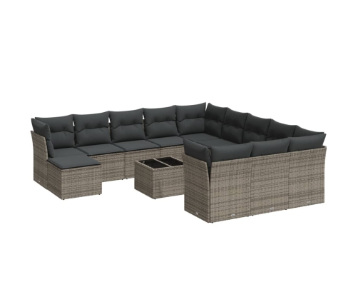 Set sofás de jardín con cojines 13 piezas ratán sintético gris