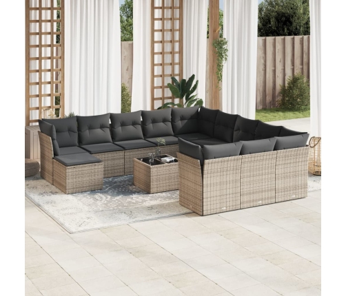 Set sofás de jardín con cojines 13 piezas ratán sintético gris