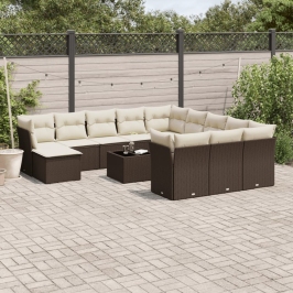 Set de sofás de jardín con cojines 13 piezas ratán PE marrón