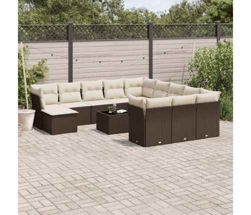 Set de sofás de jardín con cojines 13 piezas ratán PE marrón