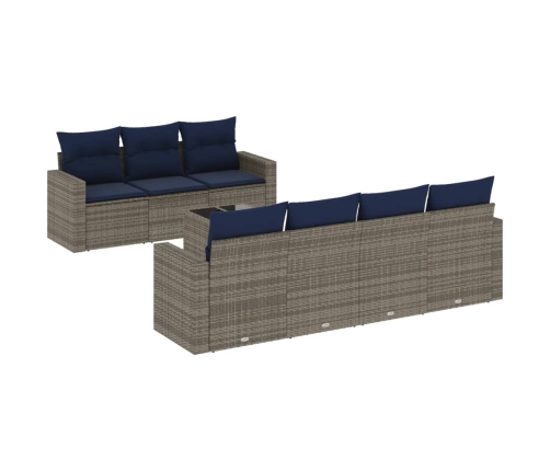 Set de sofás de jardín 8 pzas y cojines ratán sintético gris