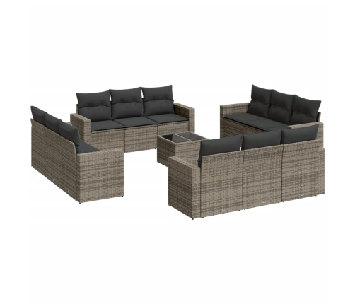 Set sofás de jardín con cojines 13 piezas ratán sintético gris