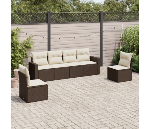 Set sofás de jardín 6 piezas y cojines ratán sintético marrón