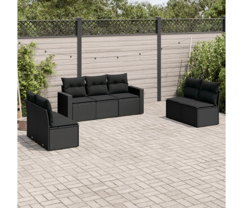 Set de comedor de jardín 7 pzas y cojines ratán sintético negro