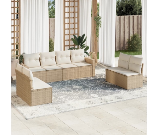 Set de sofás de jardín 9 pzas con cojines ratán sintético beige
