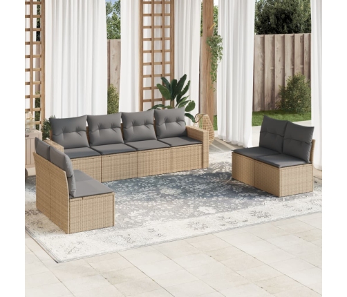 Set de sofás de jardín 9 pzas con cojines ratán sintético beige