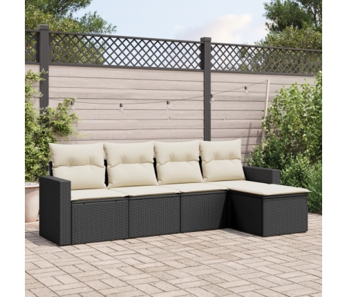 Set de muebles de jardín 5 pzas y cojines ratán sintético negro