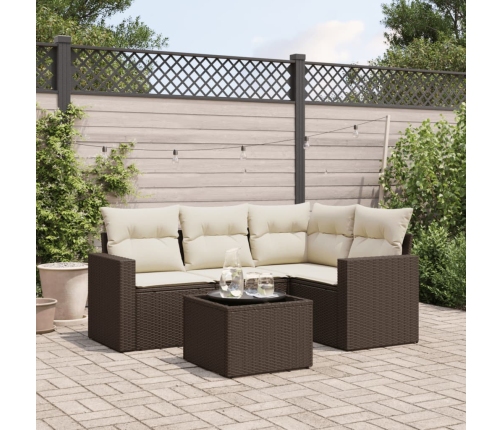 Set comedor de jardín 5 piezas y cojines ratán sintético marrón