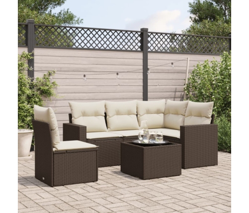 Set sofás de jardín 6 piezas y cojines ratán sintético marrón