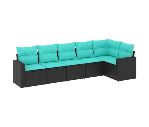 Set de sofás de jardín 6 pzas con cojines ratán sintético negro