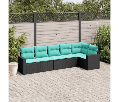 Set de sofás de jardín 6 pzas con cojines ratán sintético negro