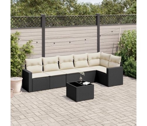 Set de comedor de jardín 7 pzas y cojines ratán sintético negro