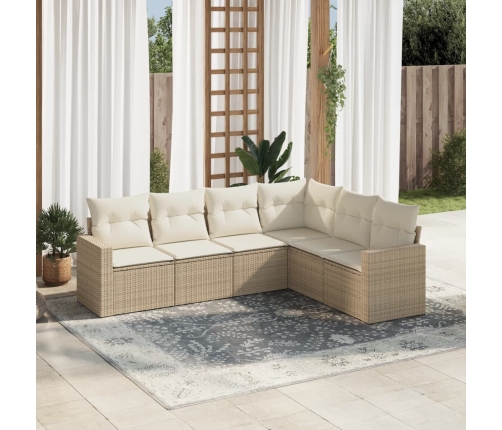 Juego de sofás jardín con cojines 6 pzas ratán sintético beige