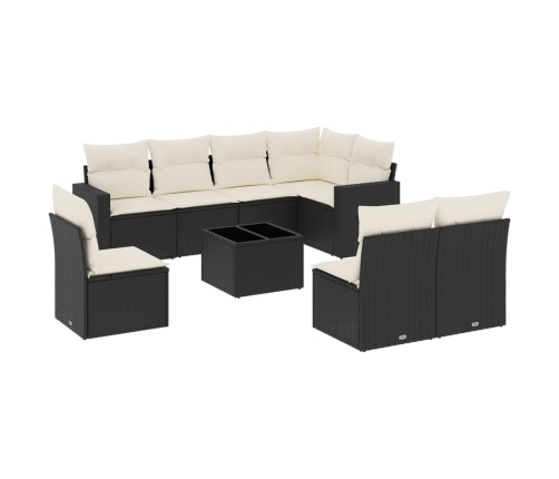Set de sofás de jardín 8 piezas y cojines ratán sintético negro