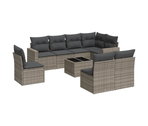 Set de muebles de jardín 9 pzas y cojines ratán sintético gris