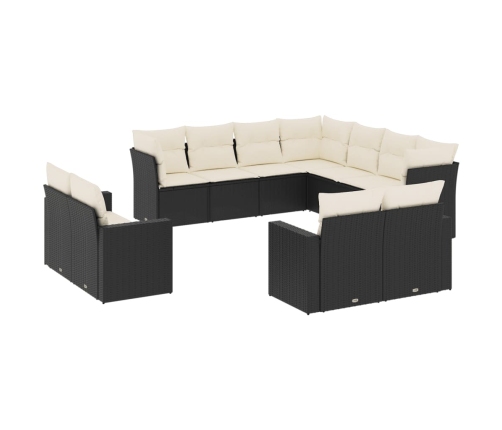 Set de sofás de jardín 11 pzas y cojines ratán sintético negro