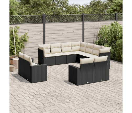Set de sofás de jardín 11 pzas y cojines ratán sintético negro