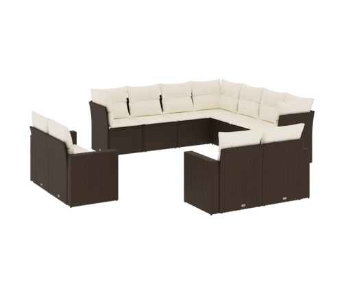 Set de sofás de jardín 11 pzas cojines ratán sintético marrón