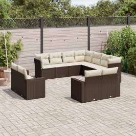 Set de sofás de jardín 11 pzas cojines ratán sintético marrón