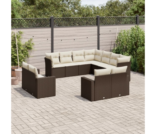 Set de sofás de jardín 11 pzas cojines ratán sintético marrón