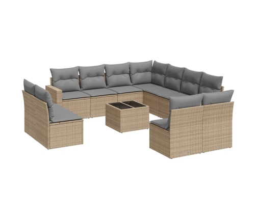 Set de sofás de jardín 12 pzas y cojines ratán sintético marrón