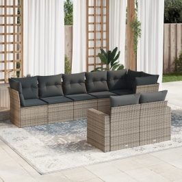 Set de sofás de jardín 8 pzas y cojines ratán sintético gris