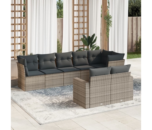 Set de sofás de jardín 8 pzas y cojines ratán sintético gris