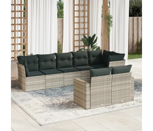 Set de sofás de jardín 8 pzas y cojines ratán sintético gris