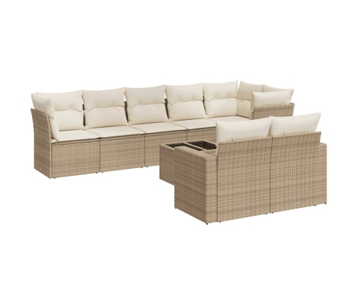 Set de sofás de jardín 9 pzas con cojines ratán sintético beige
