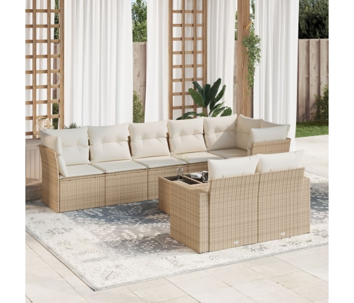 Set de sofás de jardín 9 pzas con cojines ratán sintético beige