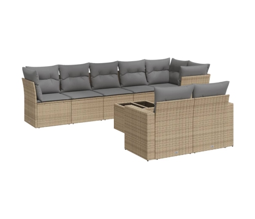 Set de sofás de jardín 9 pzas con cojines ratán sintético beige