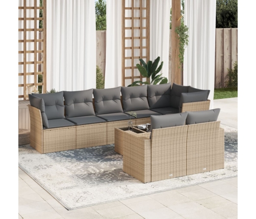 Set de sofás de jardín 9 pzas con cojines ratán sintético beige