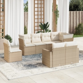 Juego de sofás de jardín con cojines beige 8 pzas ratán PE