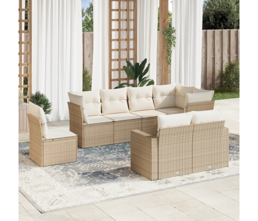 Juego de sofás de jardín con cojines beige 8 pzas ratán PE