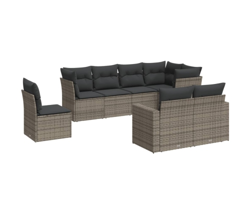Set de sofás de jardín 8 pzas y cojines ratán sintético gris