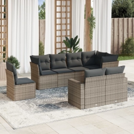 Set de sofás de jardín 8 pzas y cojines ratán sintético gris