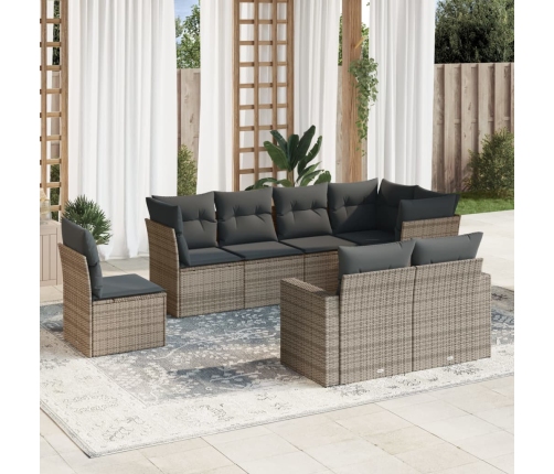 Set de sofás de jardín 8 pzas y cojines ratán sintético gris