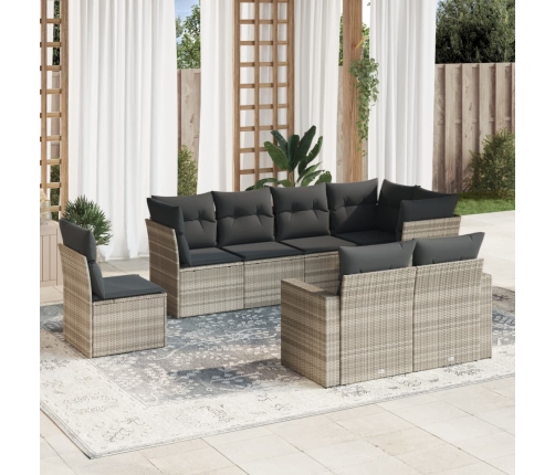 Set de sofás de jardín 8 pzas y cojines ratán sintético gris
