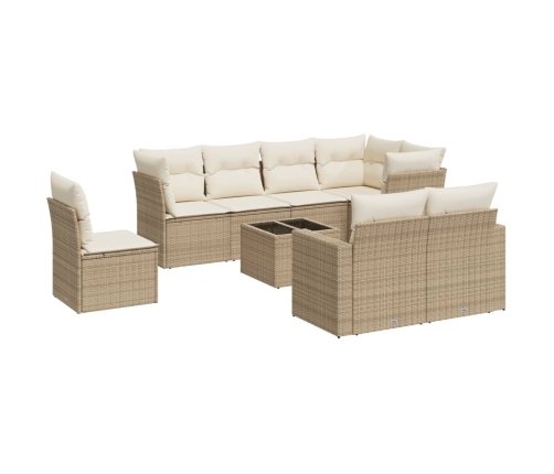 Set de sofás de jardín 9 pzas con cojines ratán sintético beige