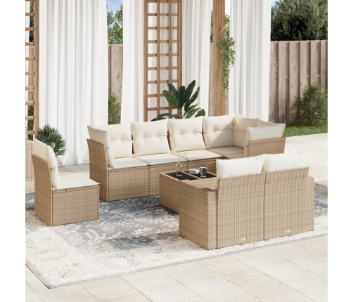 Set de sofás de jardín 9 pzas con cojines ratán sintético beige