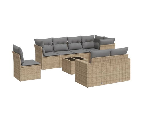 Set de sofás de jardín 9 pzas con cojines ratán sintético beige