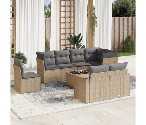 Set de sofás de jardín 9 pzas con cojines ratán sintético beige